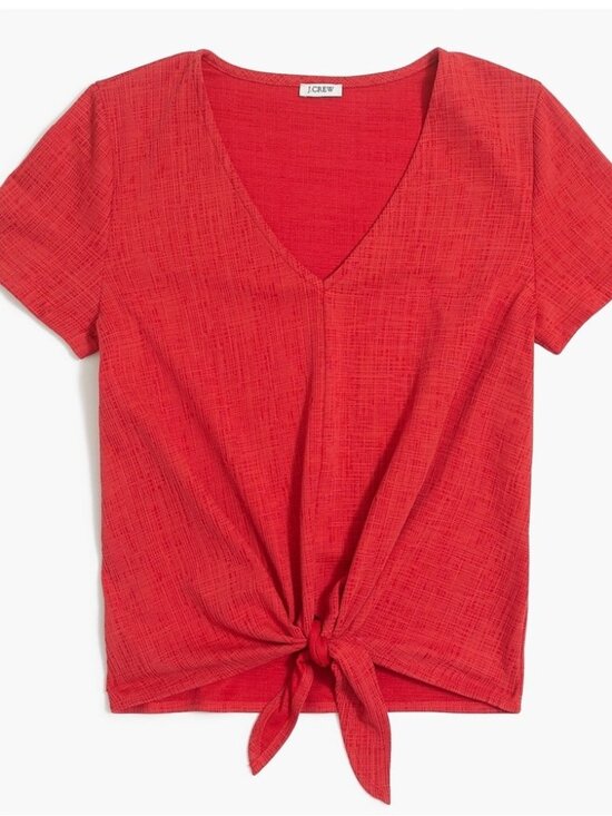 Tops - Women's Red Textured V-Neck Tie Front Tee Shirt